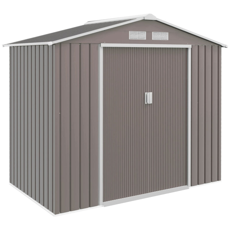 7ft x 4ft Lockable Garden Storage Shed w/ Air Vents, Steel Grey