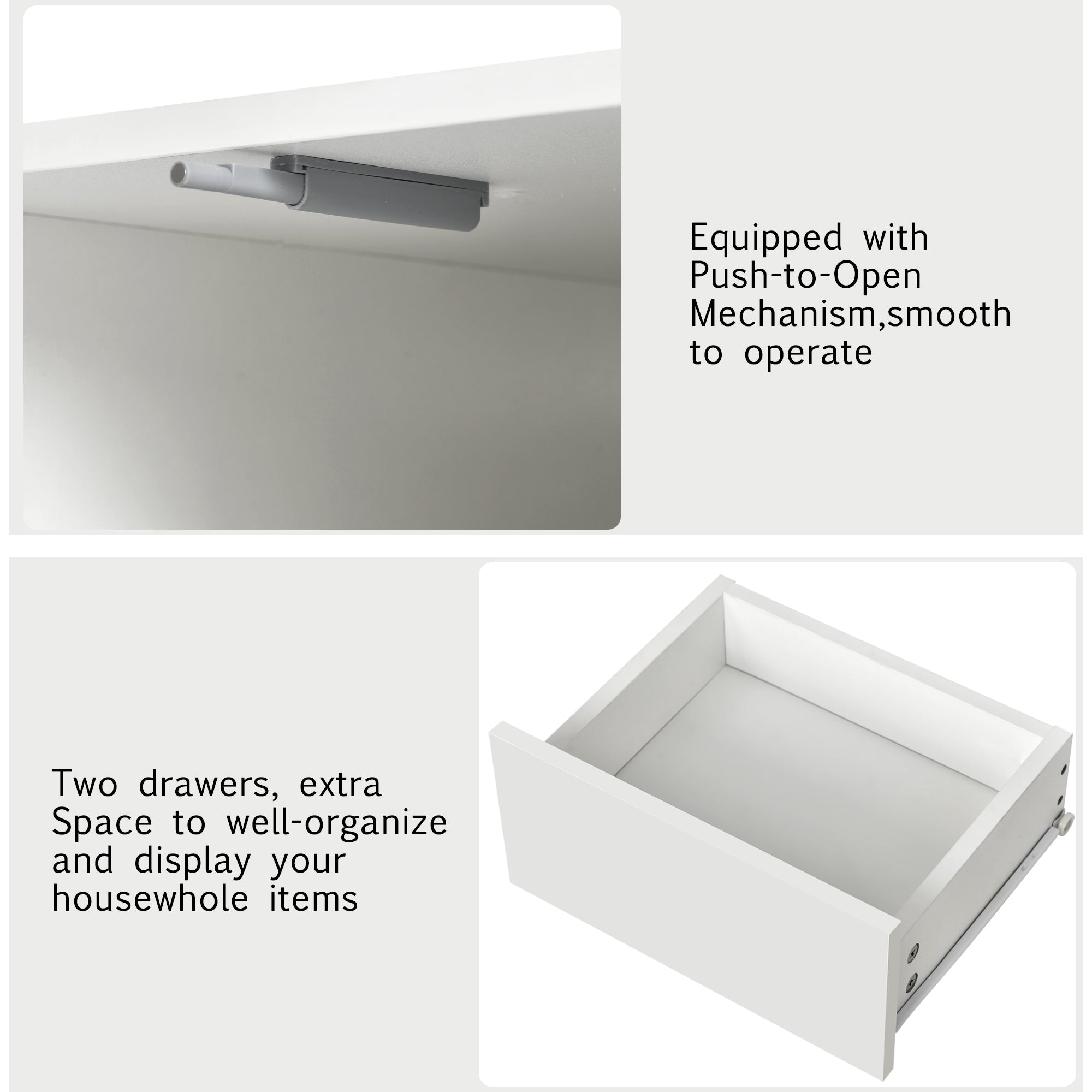 Tea Table, High Gloss Sofa Desk with 2 Drawers, 100cm White