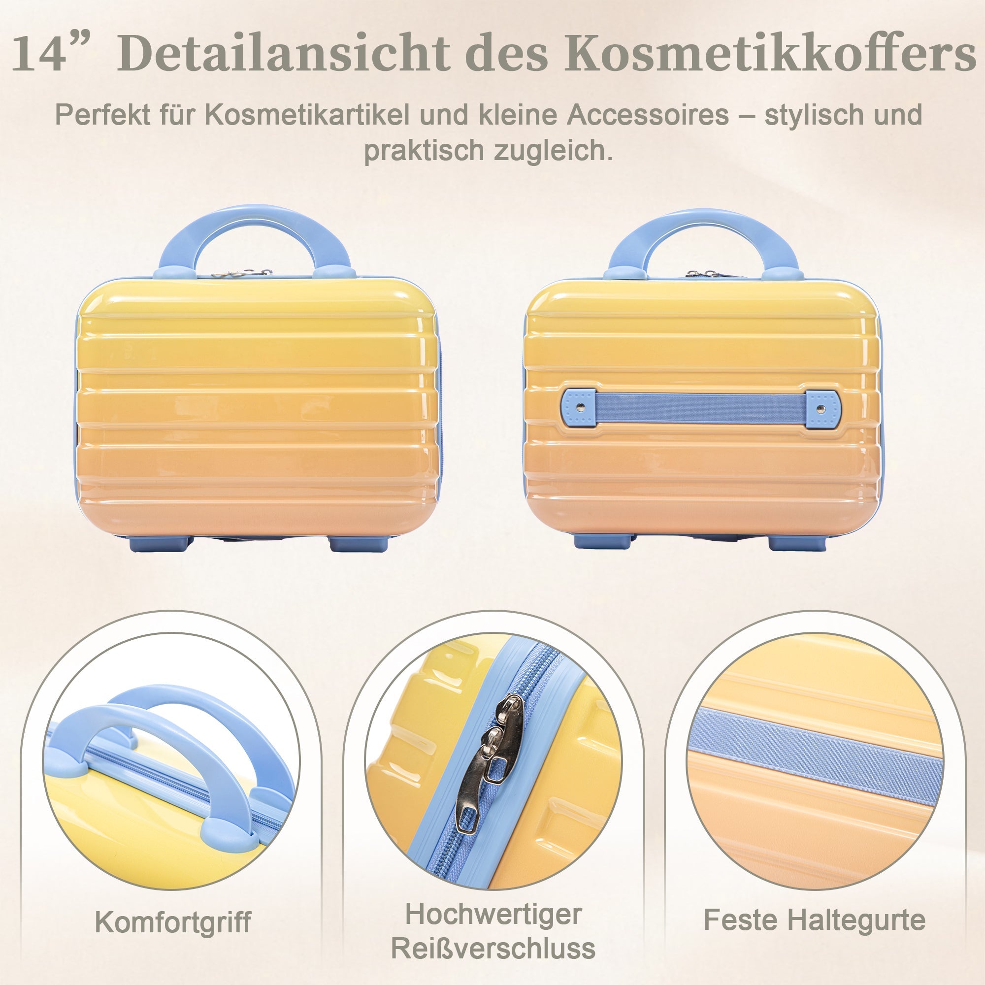 PC Spinner Luggage Set 14"/20" 2-Piece with Lock & Cosmetic Bag - Yellow