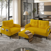 Cord Modular 3-Piece Sofa Set, Armchair Footstool 2-Seater, Deep Seat Tubular Steel Frame, Mustard Yellow