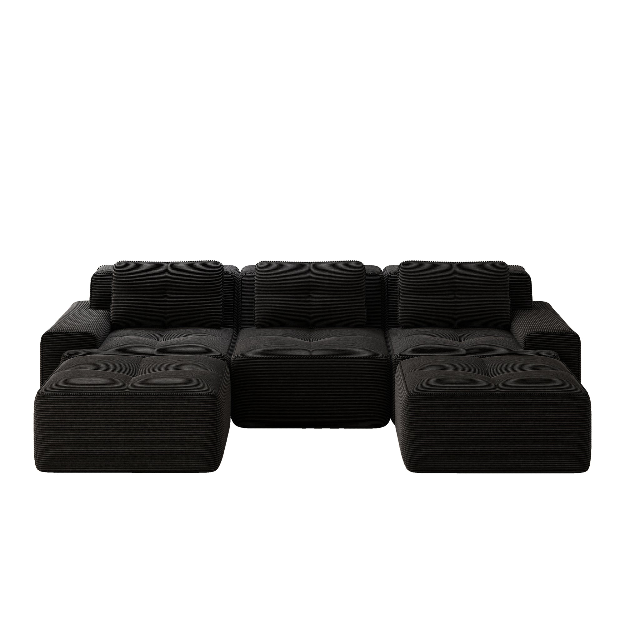 Cloud Modular Sofa U-shaped 3-Seater with Ottoman Corduroy Black