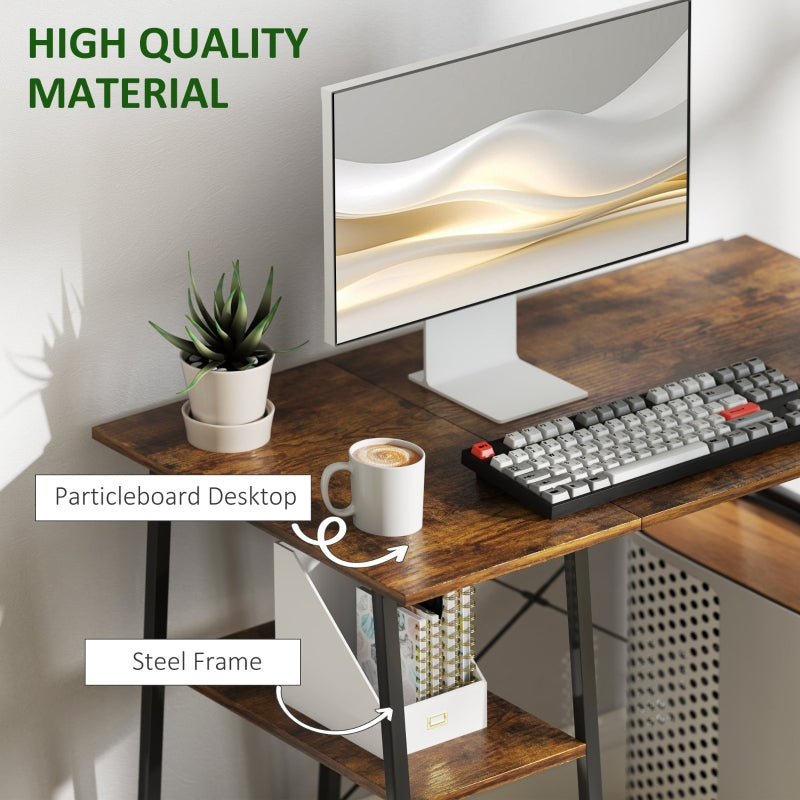 Computer Desk 100cm Storage 2 Tier Shelves Steel Frame Rustic Brown