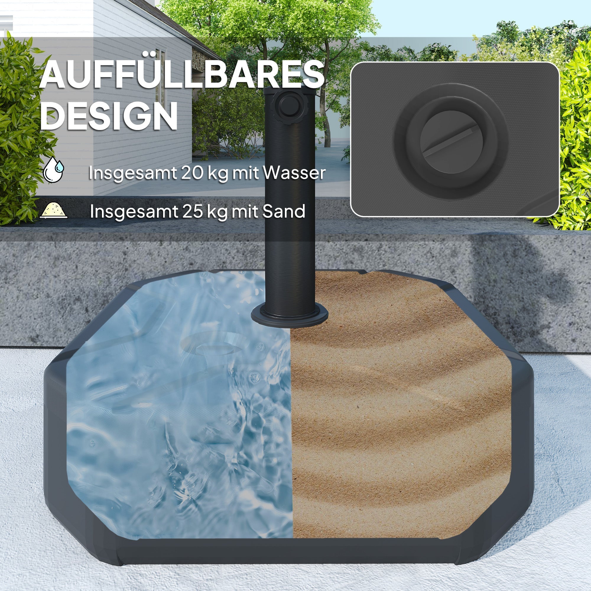 Parasol Base Square Fillable 25kg for 38/48mm Poles