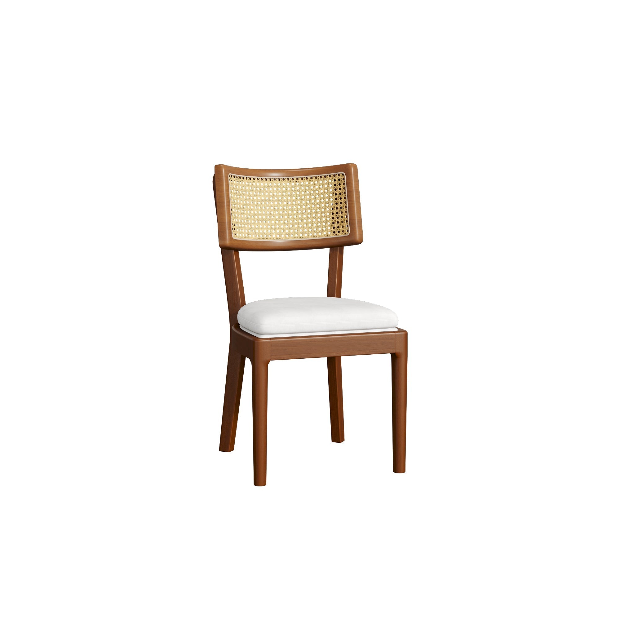 6 Solid Wood Dining Chairs Rattan Backrests Linen - Walnut