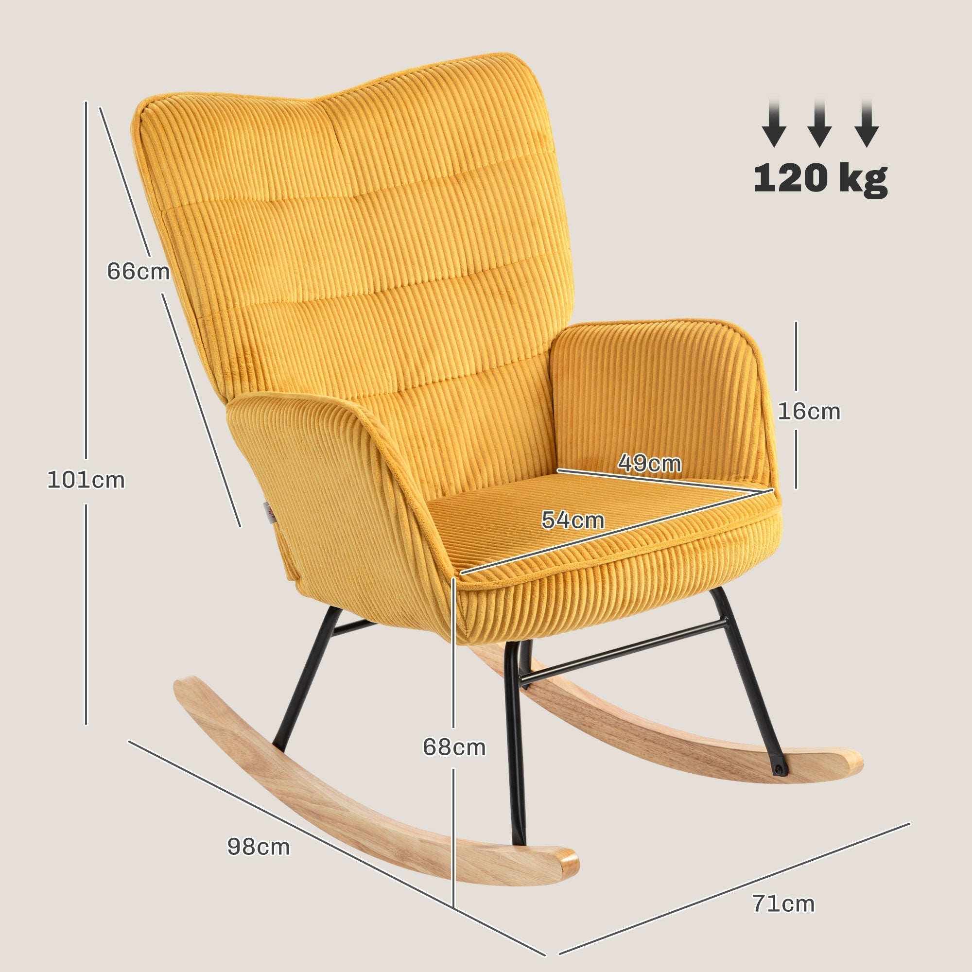 Rocking Chair/Armchair Berber Fleece Armrest Wooden Runners, Yellow