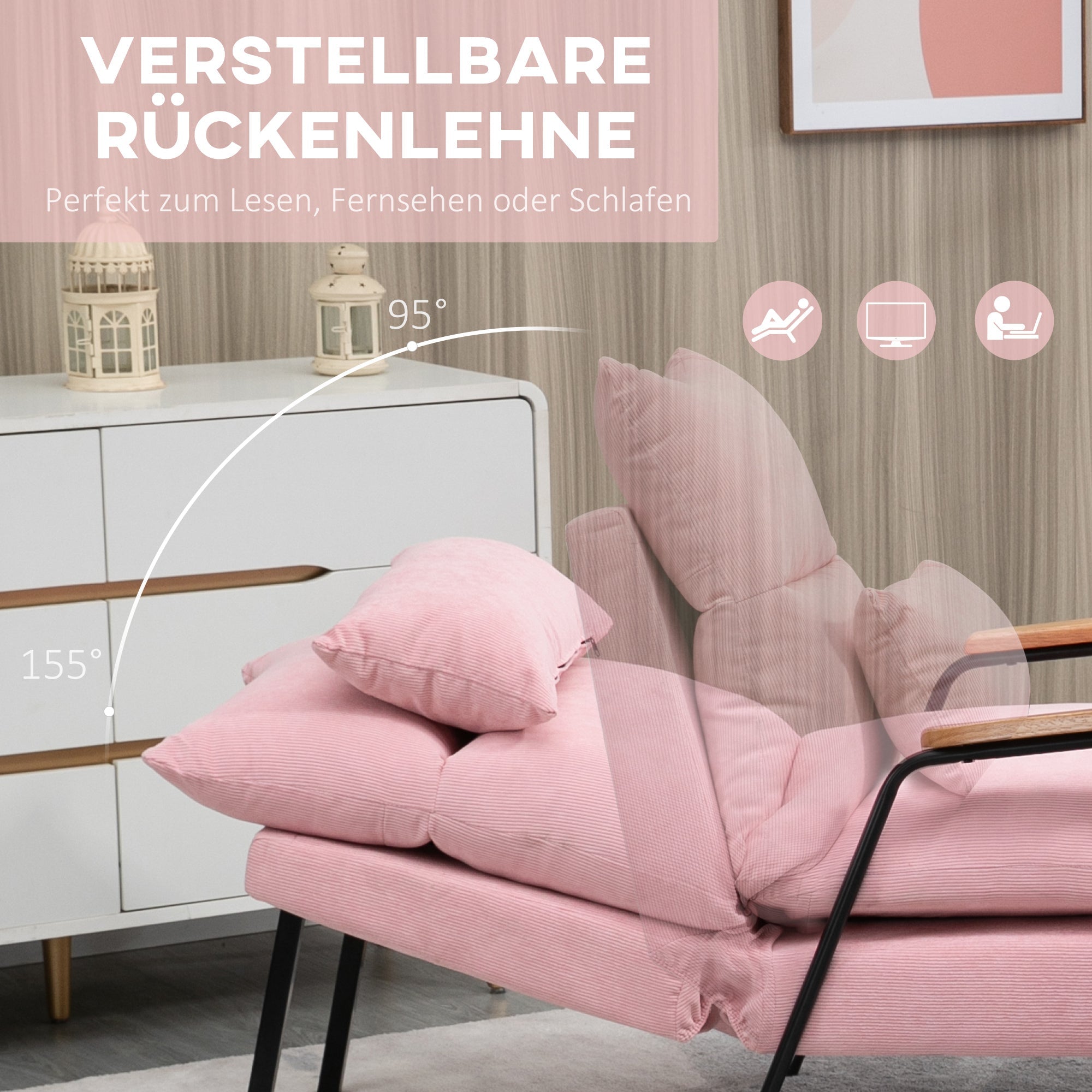 Wingback Chair with Footstool, Reclining, Pink