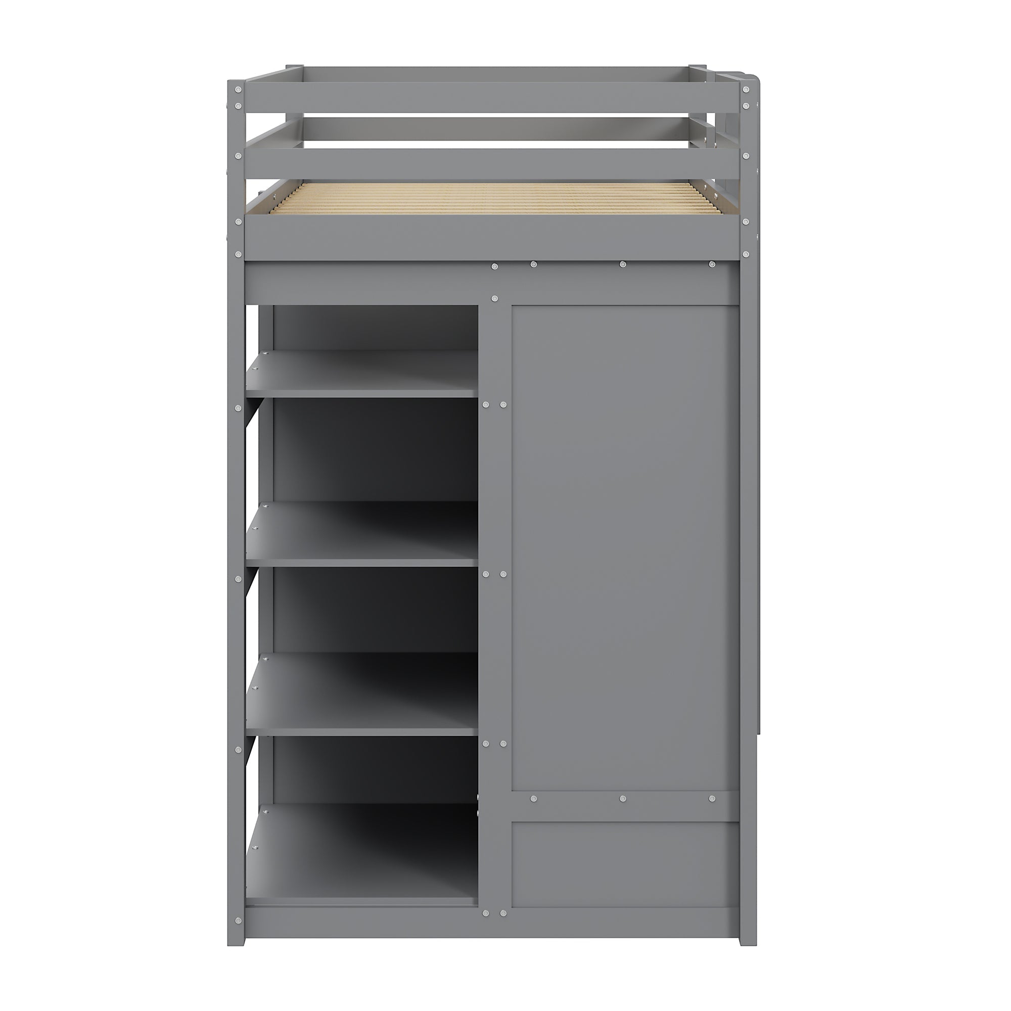 Bunk Bed, 90x200 Pull-Out, Multifunctional with Wardrobe, Drawers & Storage, Solid Wood Grey
