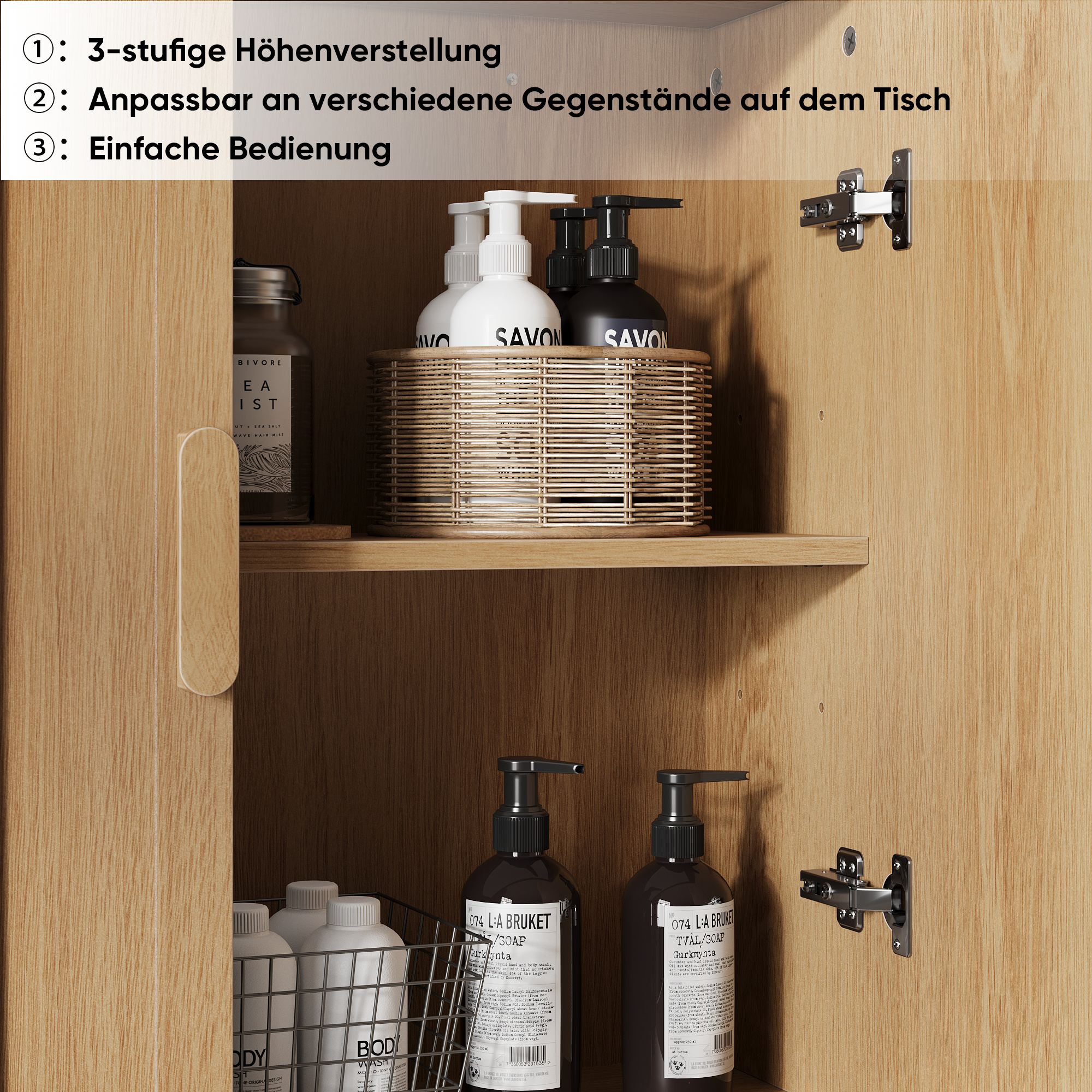 Wall-Mounted Bathroom Medicine Cabinet with Adjustable Shelves for Laundry and Kitchen, Oak Color