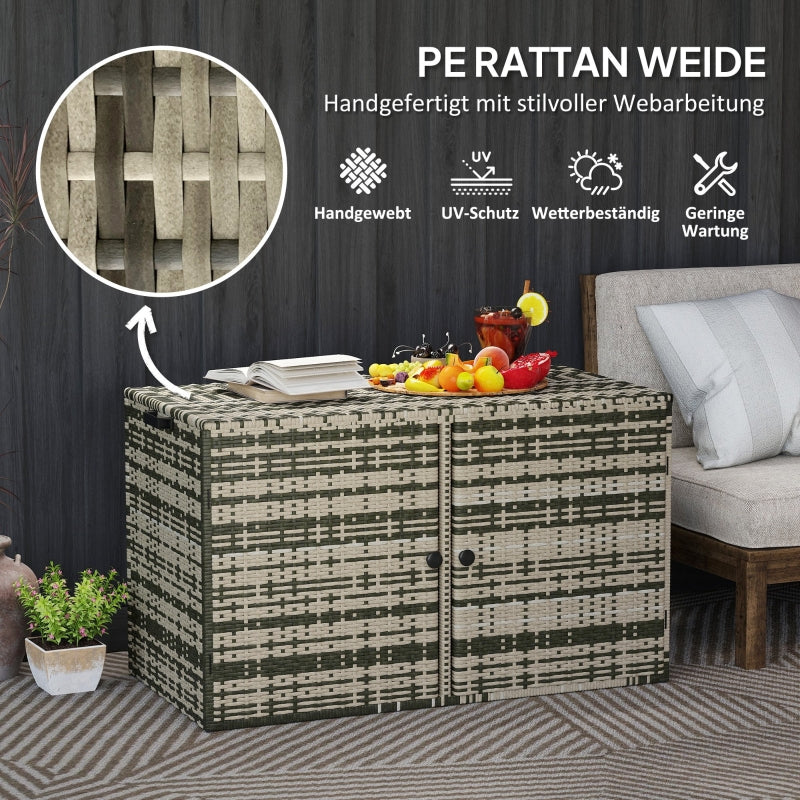 Rattan-Aufbewahrungsbox, 350L, 2-stufig, wetterfest, gemischtes Grau