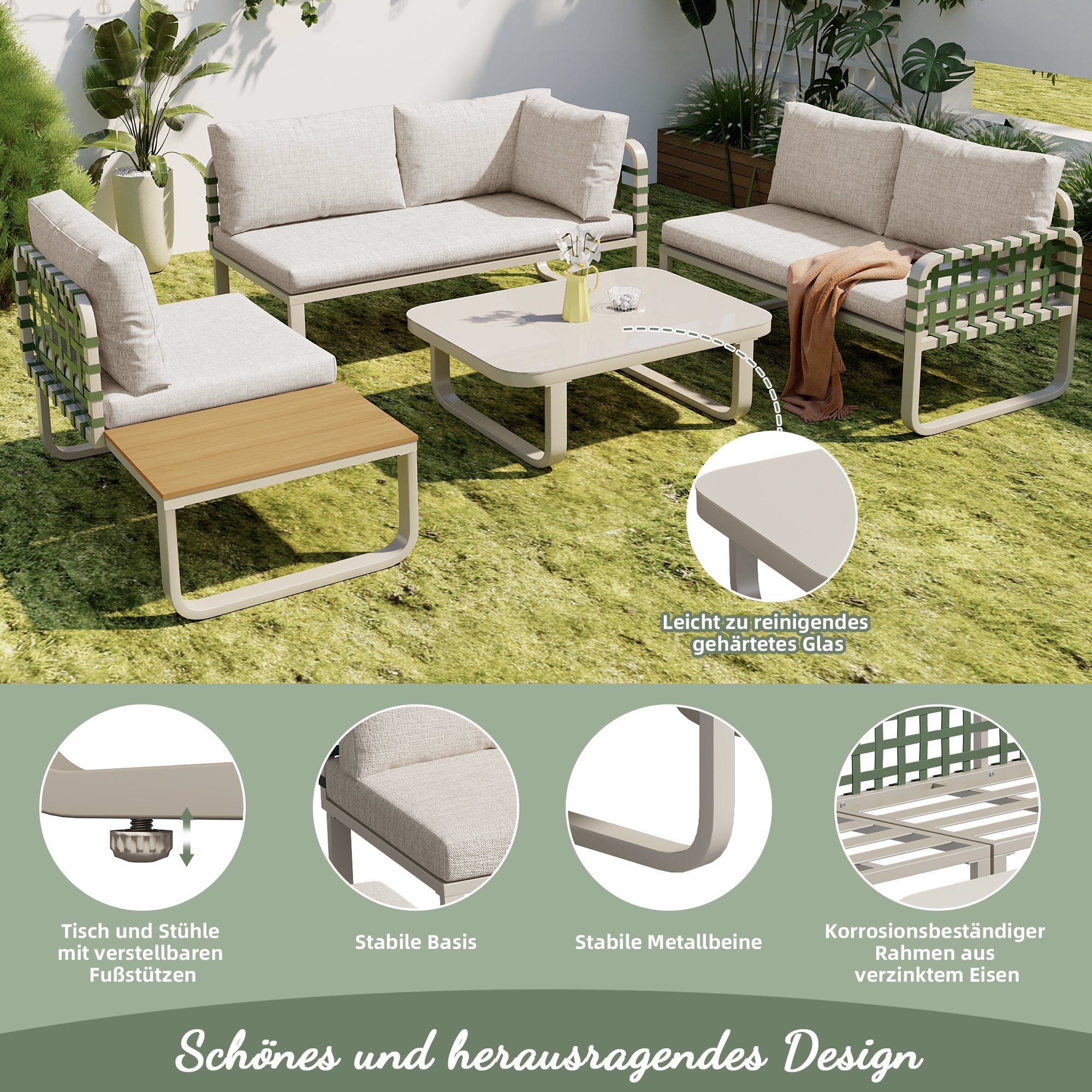 Garden Lounge Set 4-5 Seater Rattan Outdoor Sofa with Cushions - Apricot