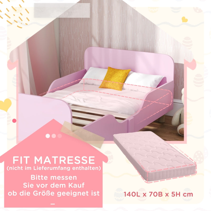 Kinderbettgestell, Einzelbett mit Rausfallschutz, MDF Rosa