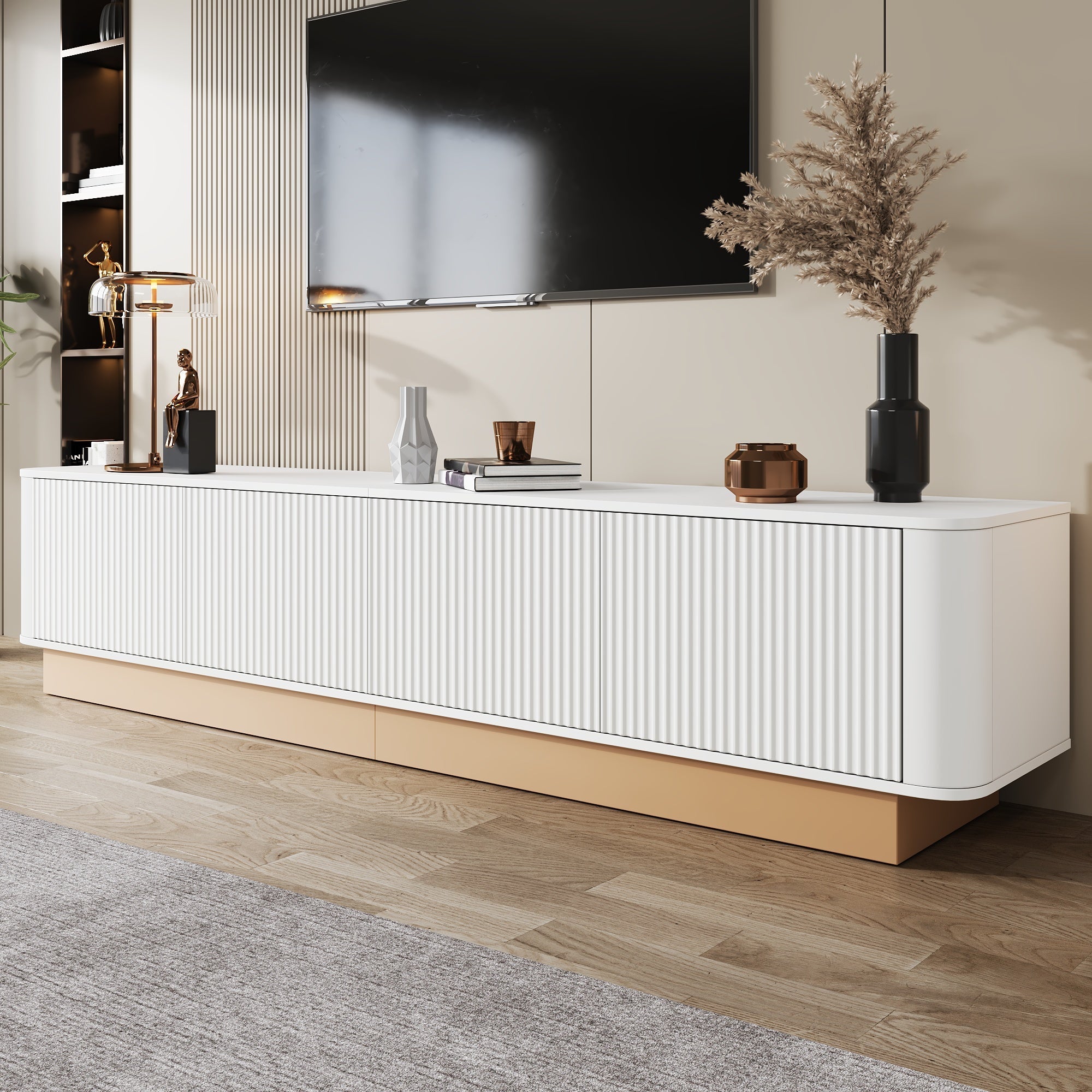 200 cm TV Lowboard, 4 Doors and Adjustable Shelves, MDF material