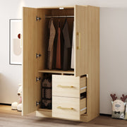 Wardrobe 70x40x135cm Double Door Drawers Storage Wood Color