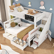 Multifunctional Bunk Bed with Chalkboard and Drawers, 90x200cm and 140x200cm, White