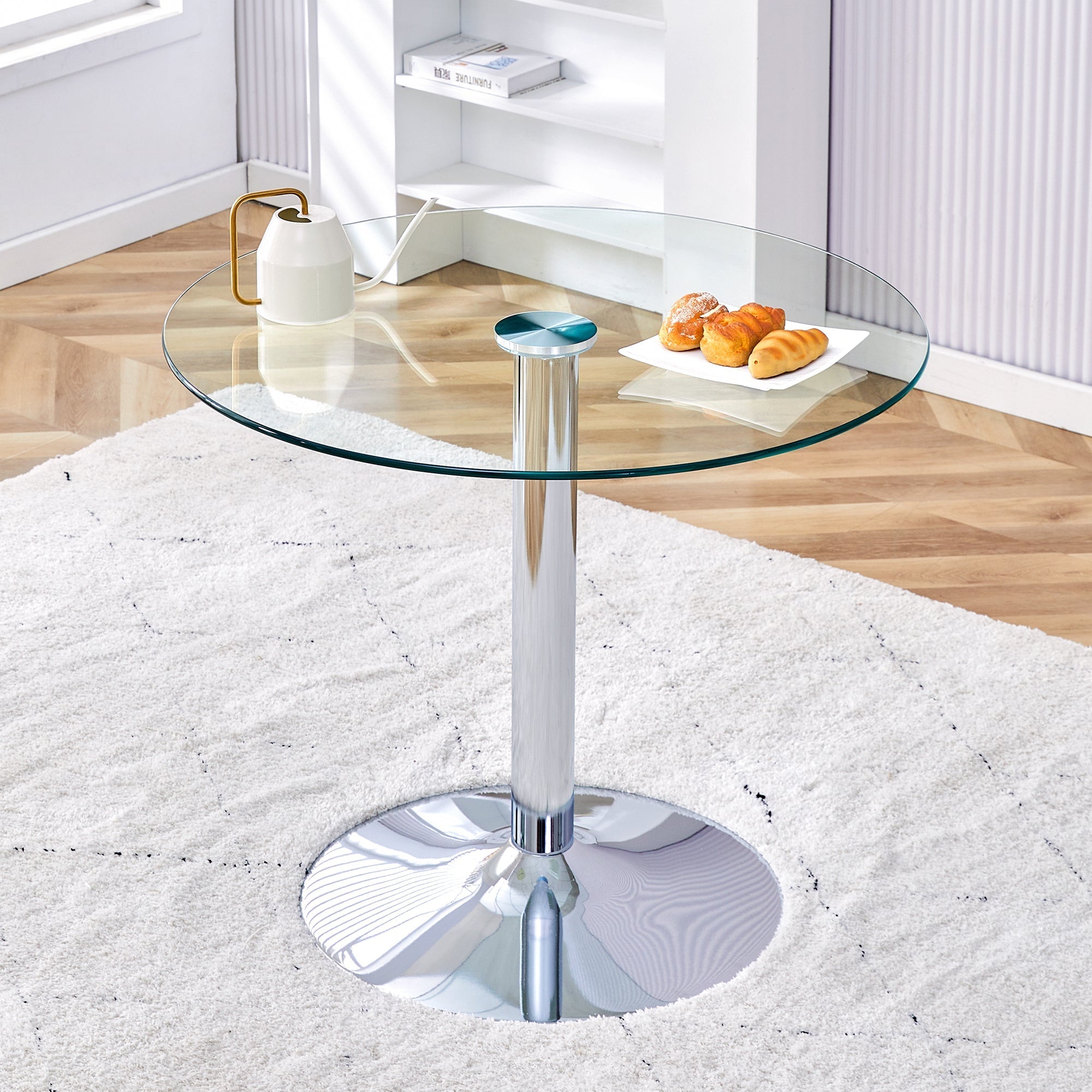 Glass Beam Table Modern Minimalist Round 85cm