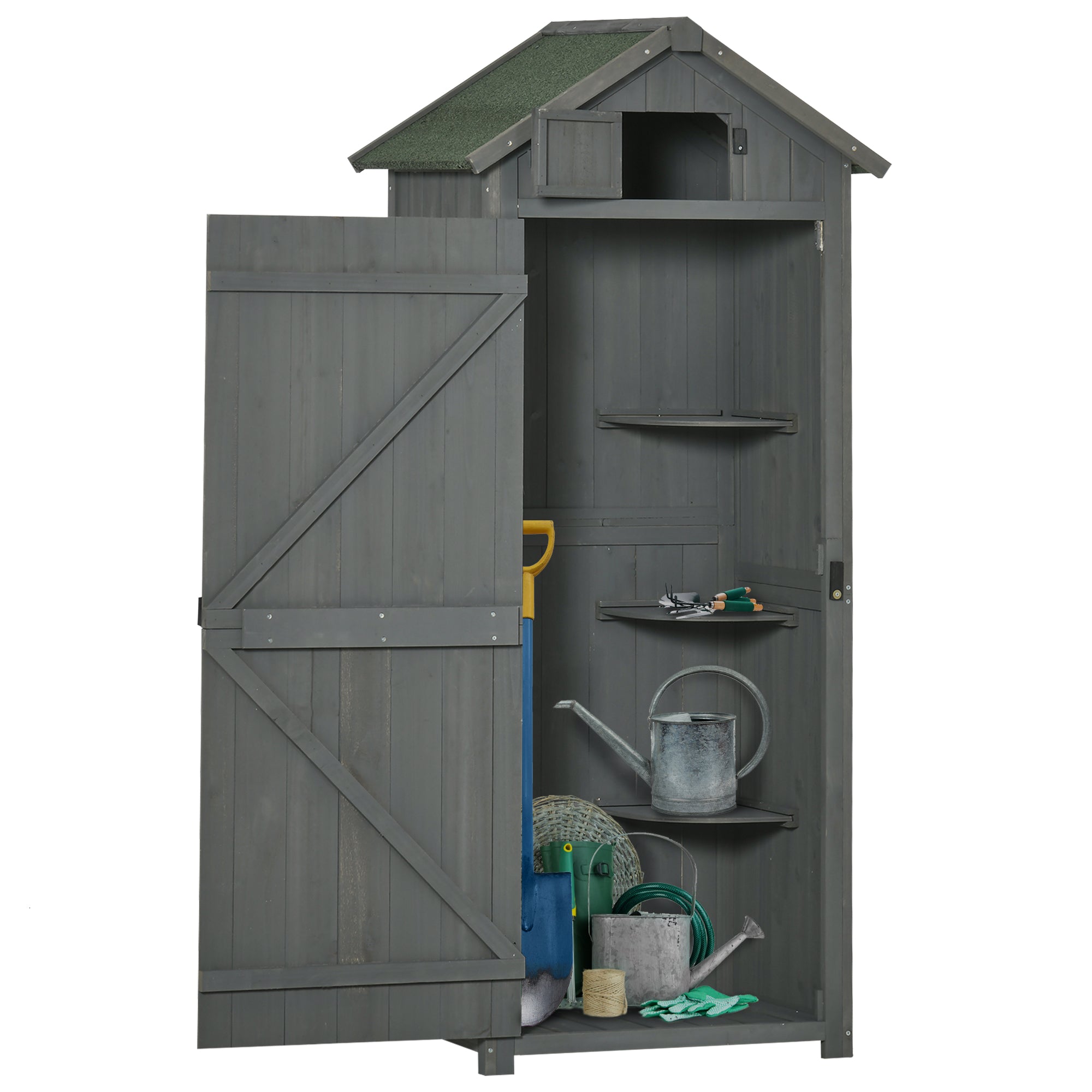 Garden Shed with Shelves, Asphalt Roof, Window 77x54.2x179cm, Wood Grey+Green