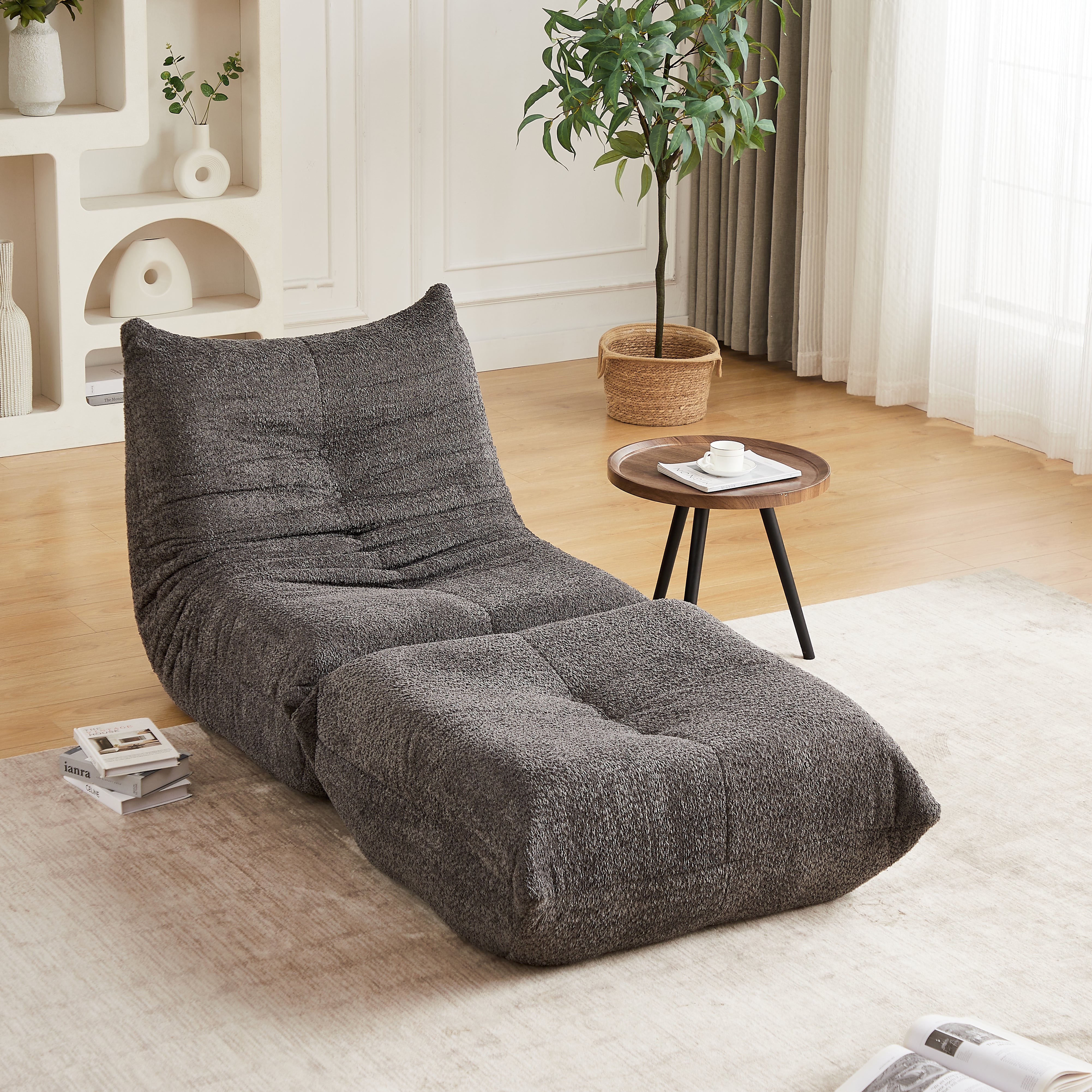 Togo Sofa with Footrest, Armless Floor Lounge Chair with Memory Foam, Chenille