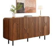 Mid-Century Sideboard with 4 Doors and 8 Compartments, Walnut Finish Wood and Metal