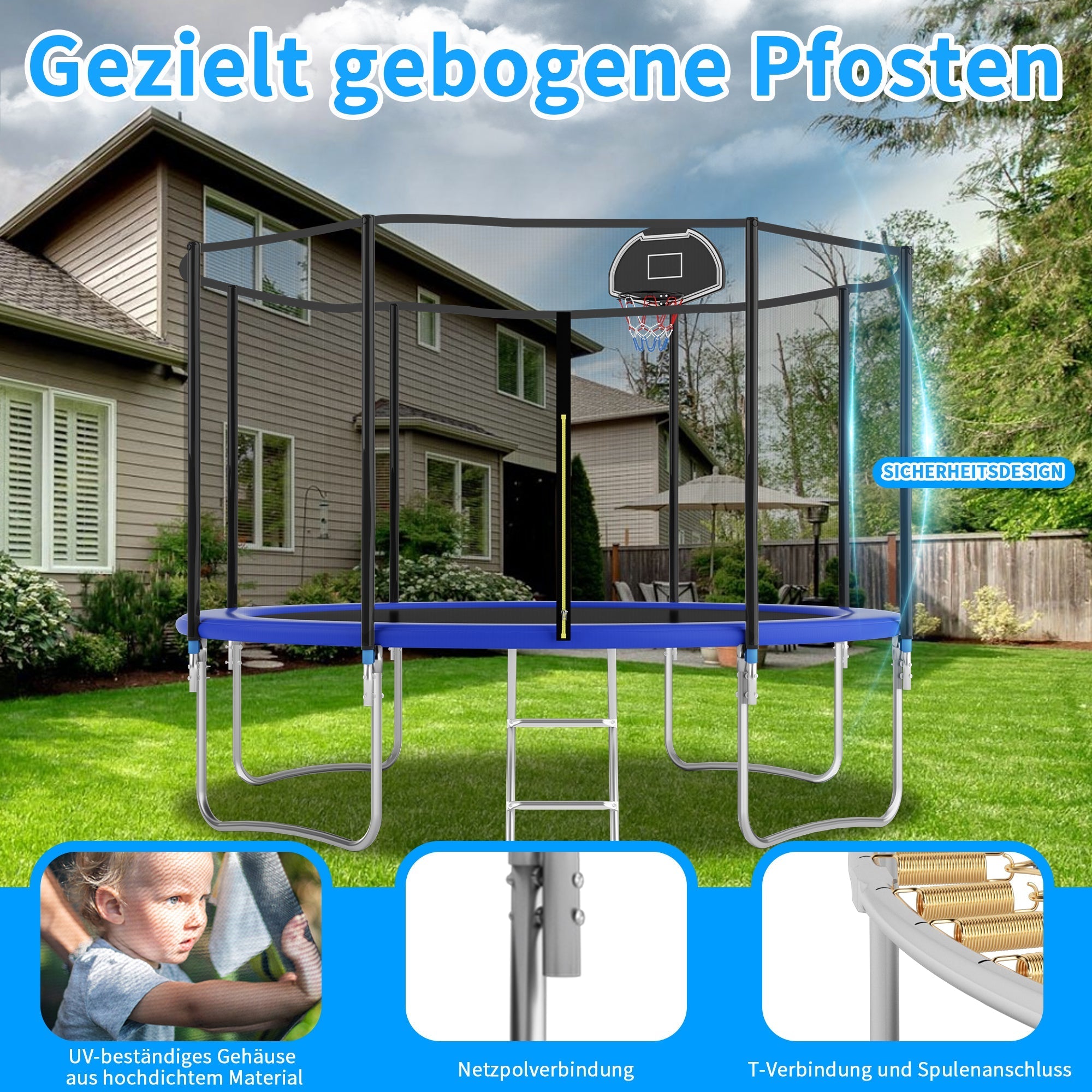 Outdoor Trampoline, 366 cm with Reinforced Leg Crossbars and One-piece Construction, Stable and Robust