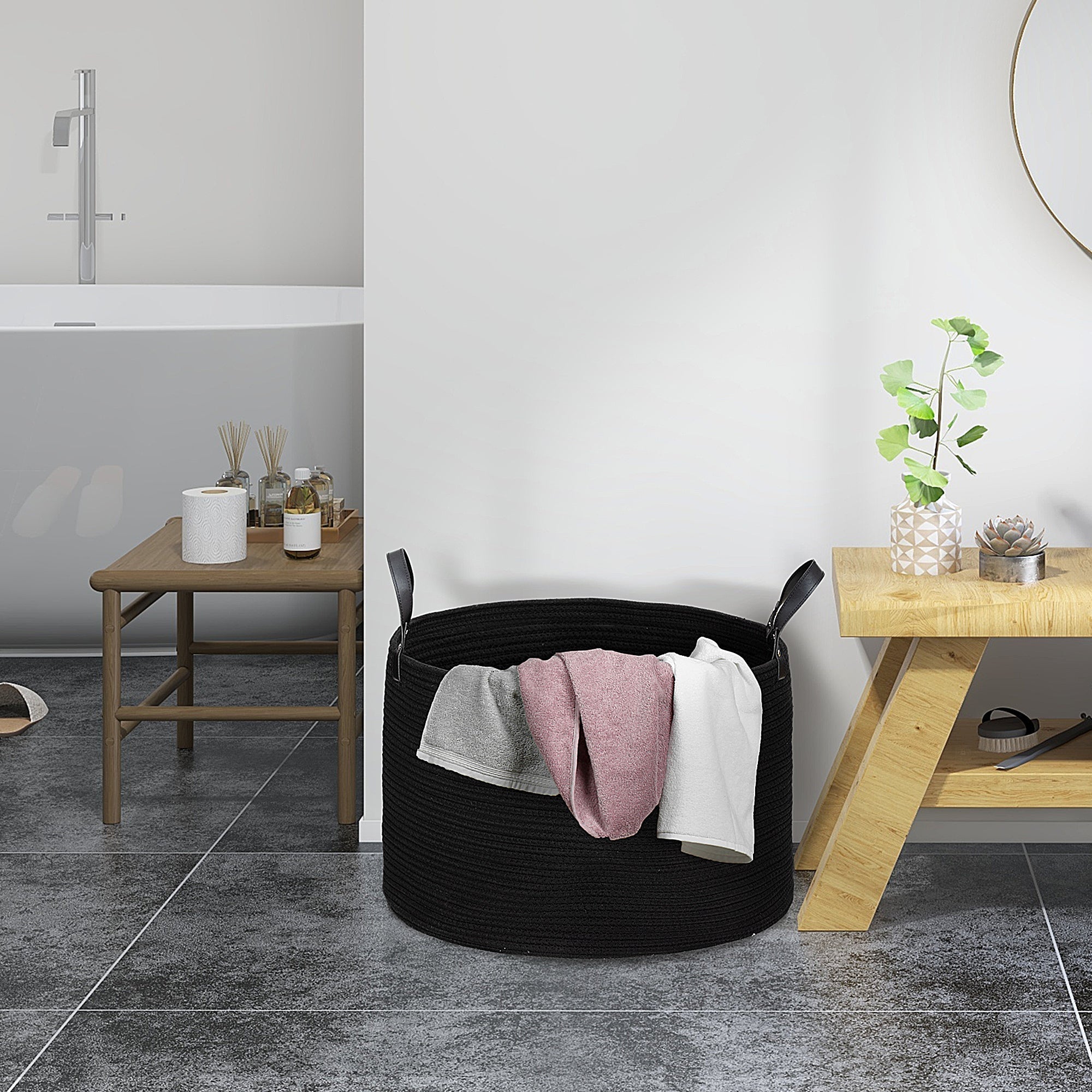 Laundry Basket 88L Foldable with Handle, Black