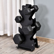 Hexagon Hanteln 2er-Set, gerändelt, Gummi Schwarz