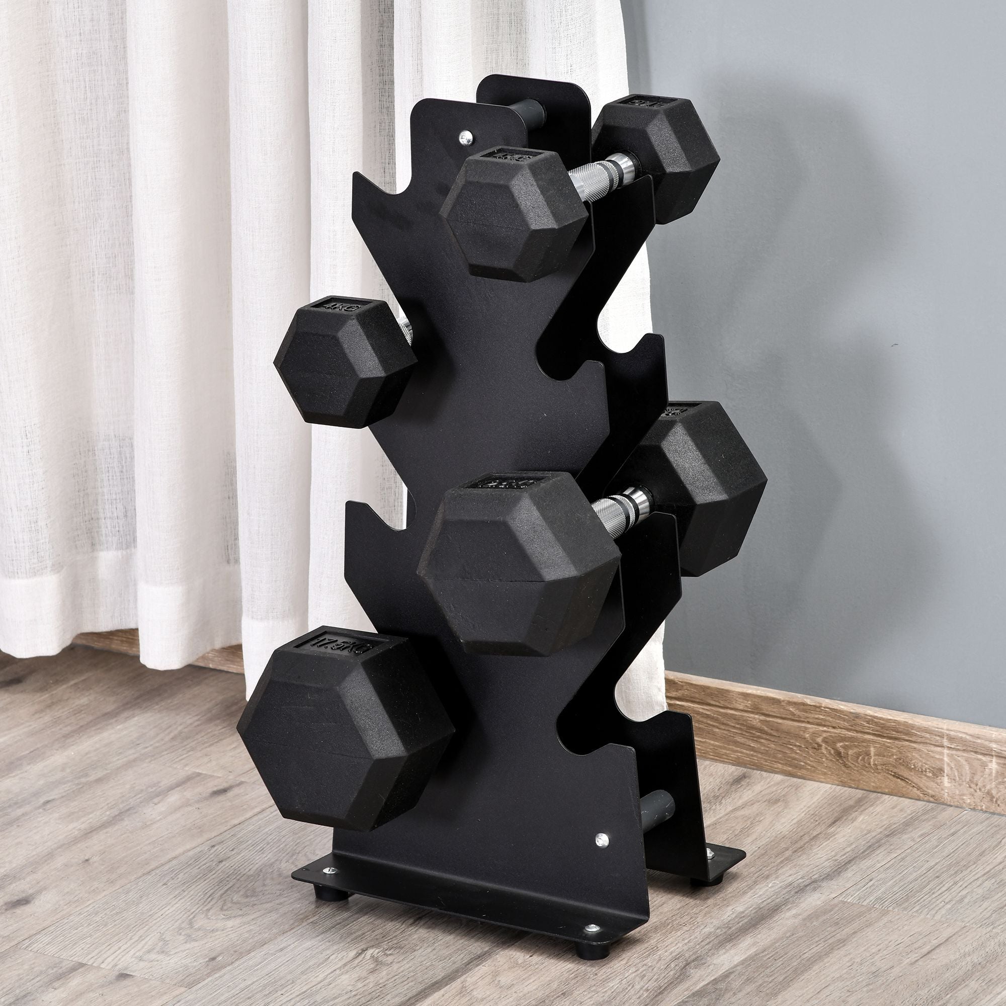 Hexagon Dumbbells Set of 2, Knurled, Rubber Black