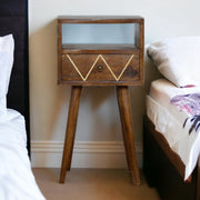 Solid Wood Mini Geo Bedside, 1 Drawer and Open Shelf, Dark Brown