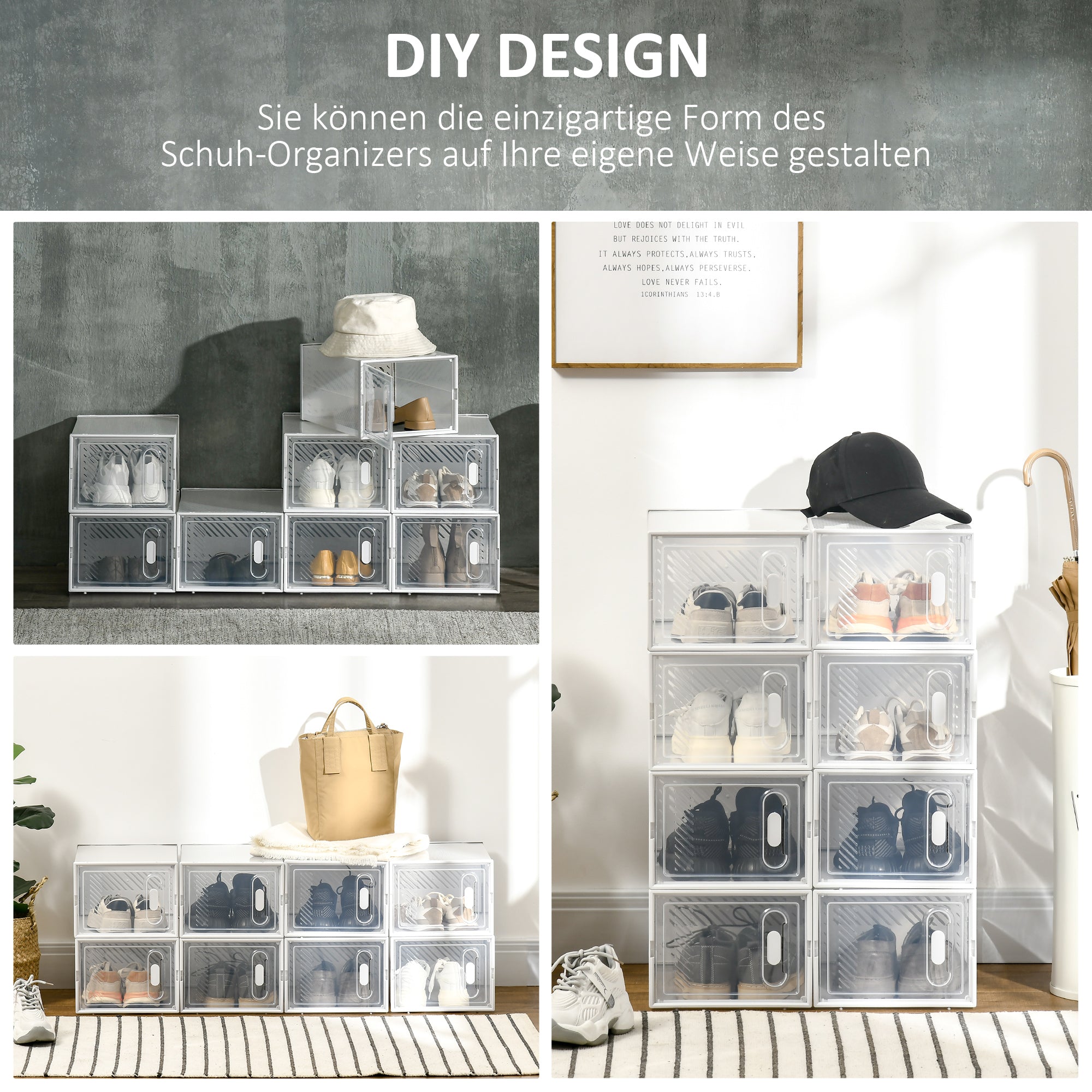 Shoe Cabinet Modular 8 Compartments Transparent Plastic