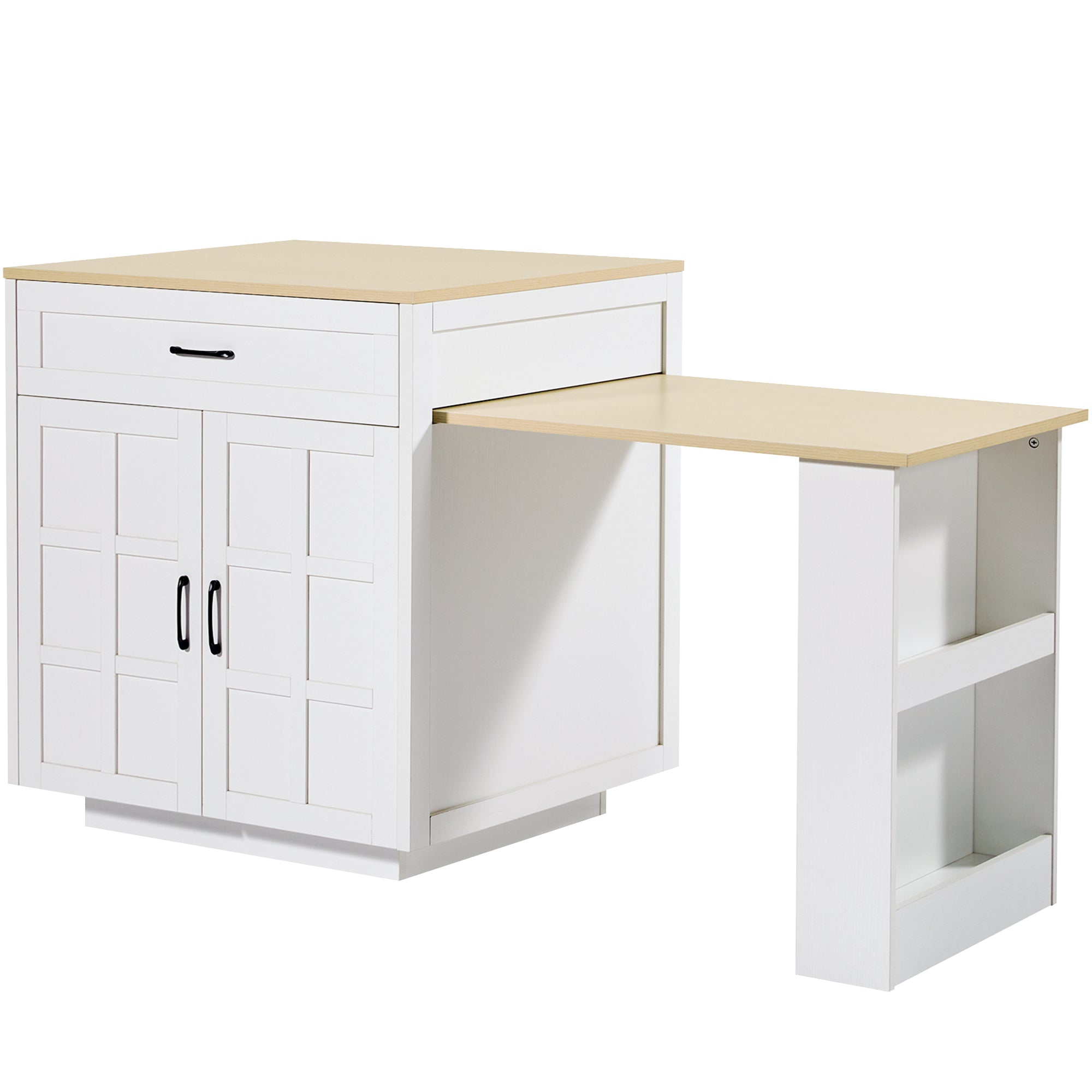 Extendable Bar Table Kitchen Island Dining Cart with Storage Drawers and Shelves White