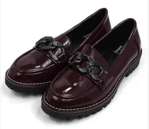 Adeline Chain Trim Loafers - BURGUNDY - Rathwood Store