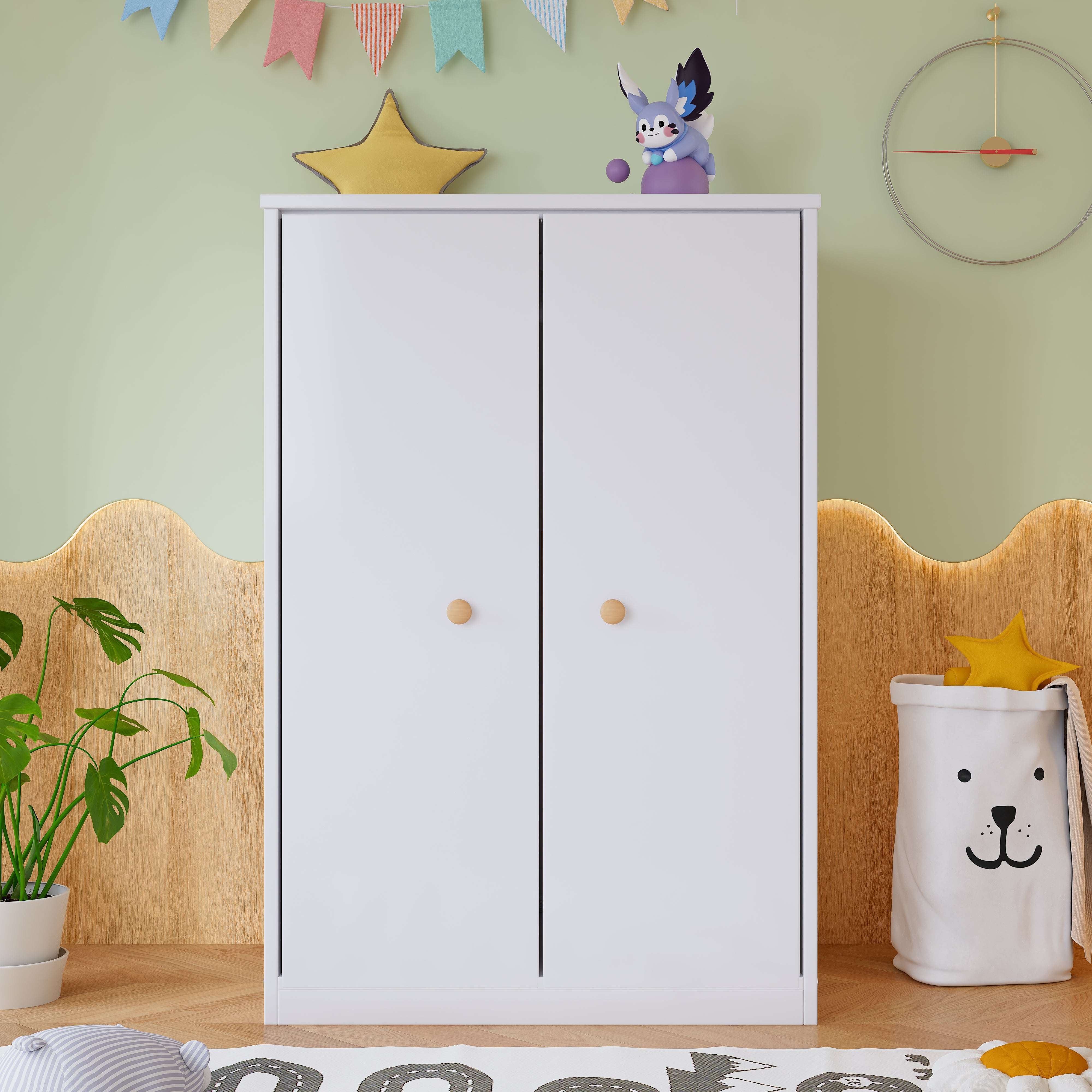Wardrobe, Small 2-Door Hanging Rail for Bedroom/Children, MDF White
