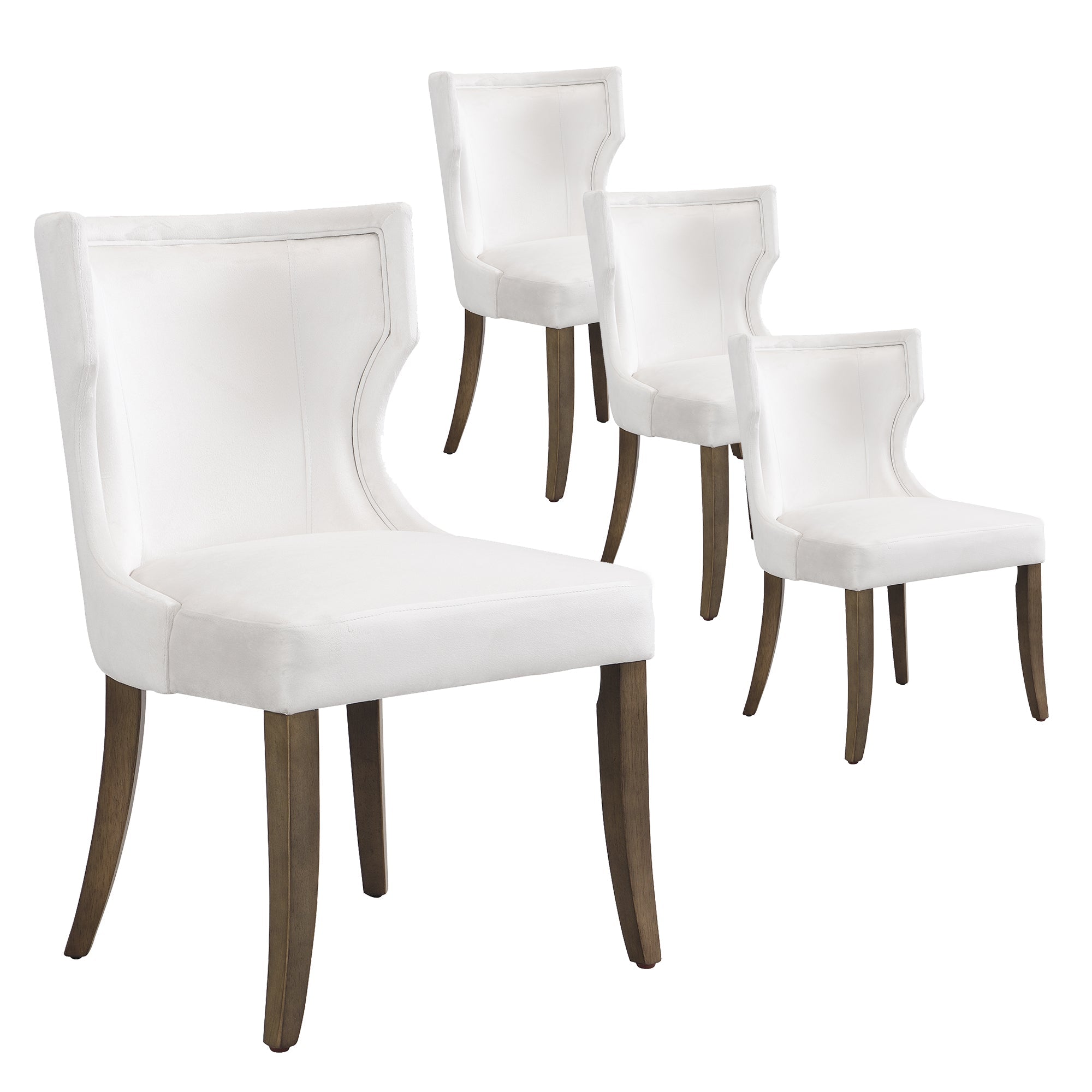 Velvet Dining Chair, Set of 4 with Solid Wood Legs and Thick Cushion, Beige Velvet