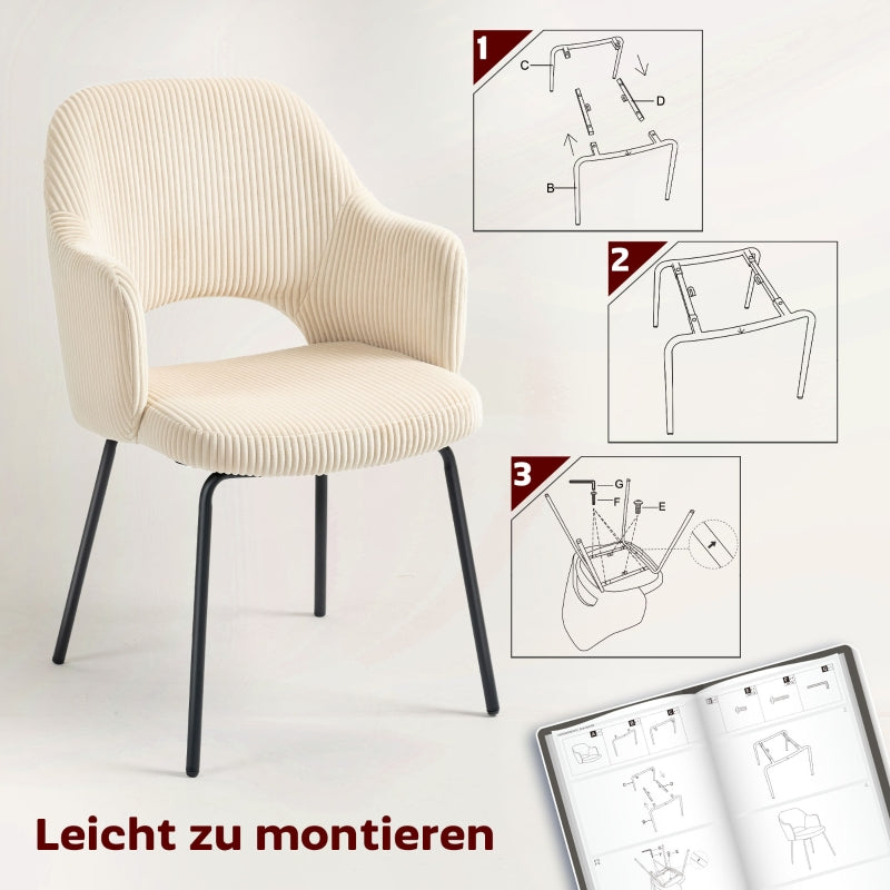 Dining Chair Corduroy Shell Metal Legs - Beige