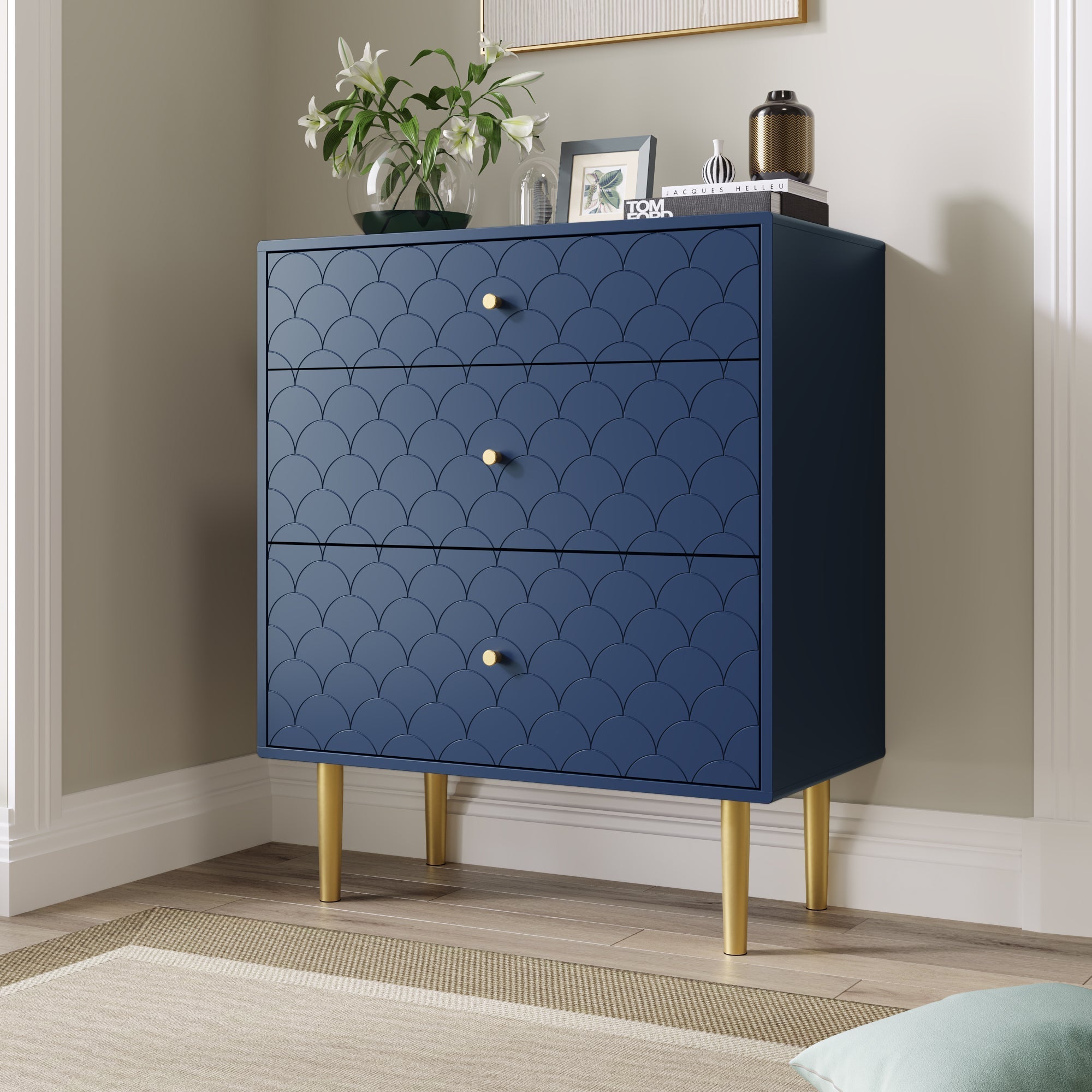 Chest of Drawers 3-Drawer Sideboard Highboard - Navy Blue