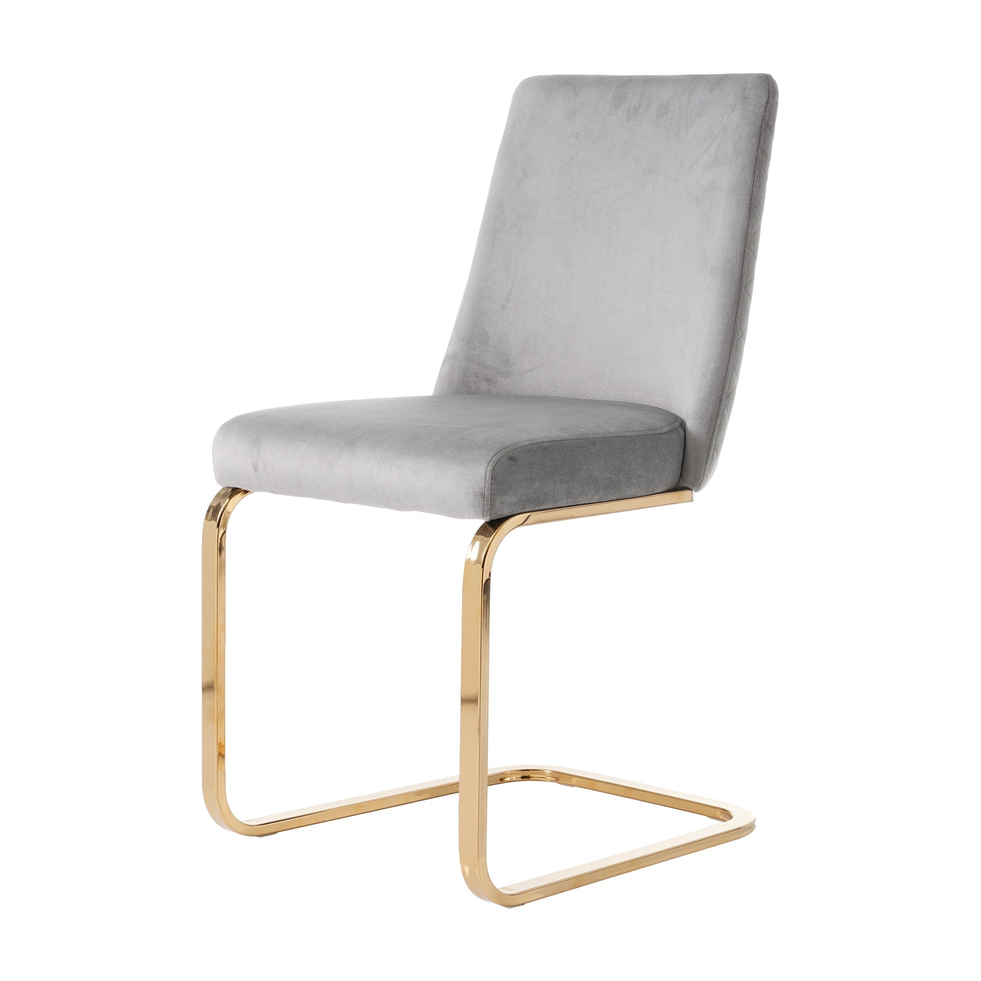 Velvet Dining Chair Set of 6 Diamond Back Gold Metal Legs Grey