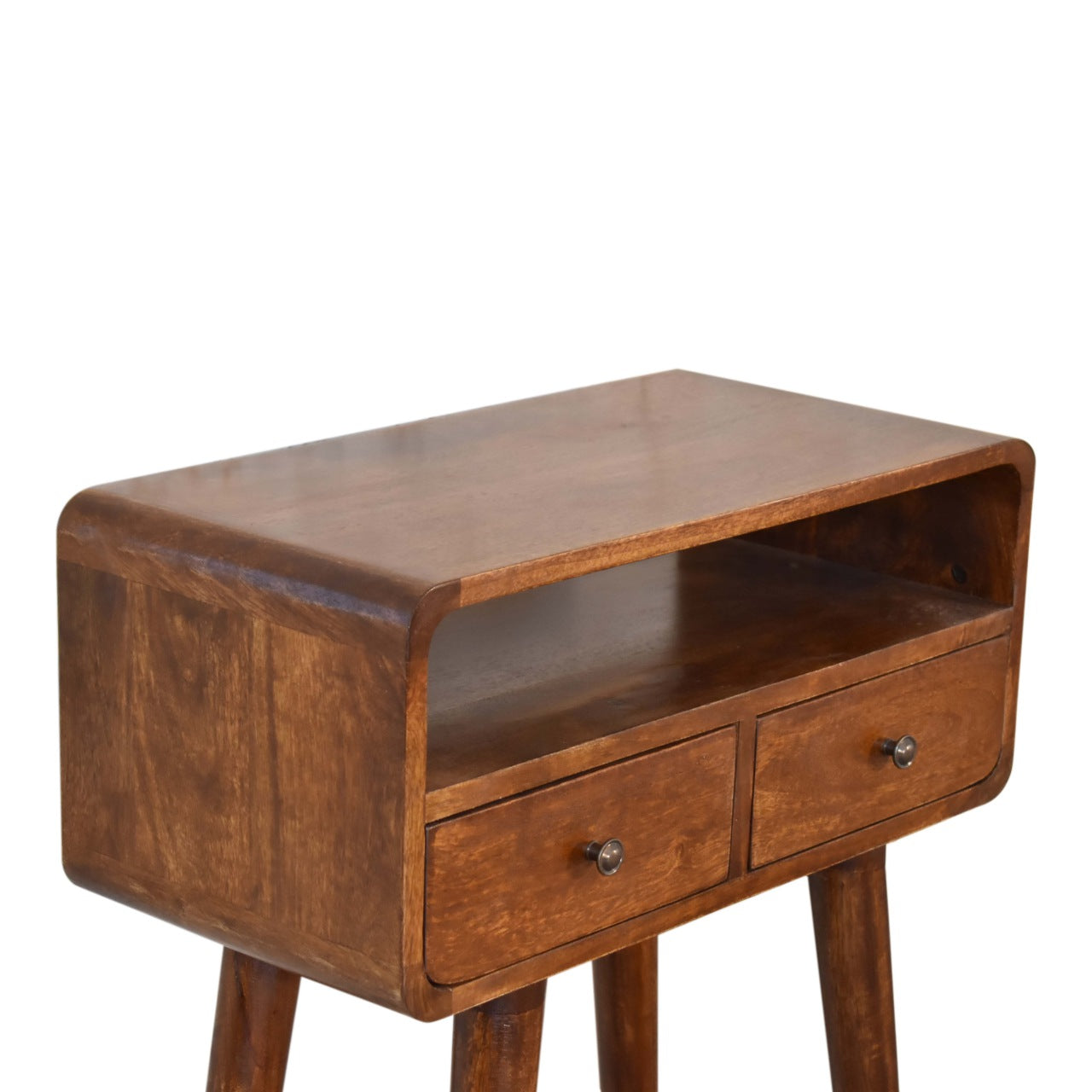 Solid Wood Mini Console Table, 2 Drawers and Open Slot, Dark Brown