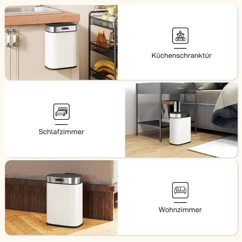 Waste Bin 5L Freestanding or Wall-Mounted Stainless Steel Cream White