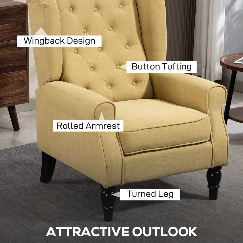 Wingback Accent Chair, Upholstered Button Tufted Occasional, Yellow