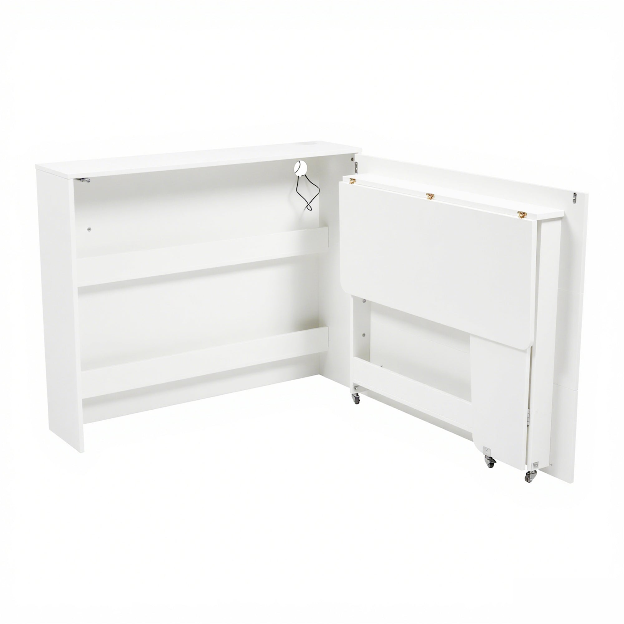 Foldable Desk, 2-in-1 Sideboard & Workstation with Wireless Charger & Wheels, White High Gloss