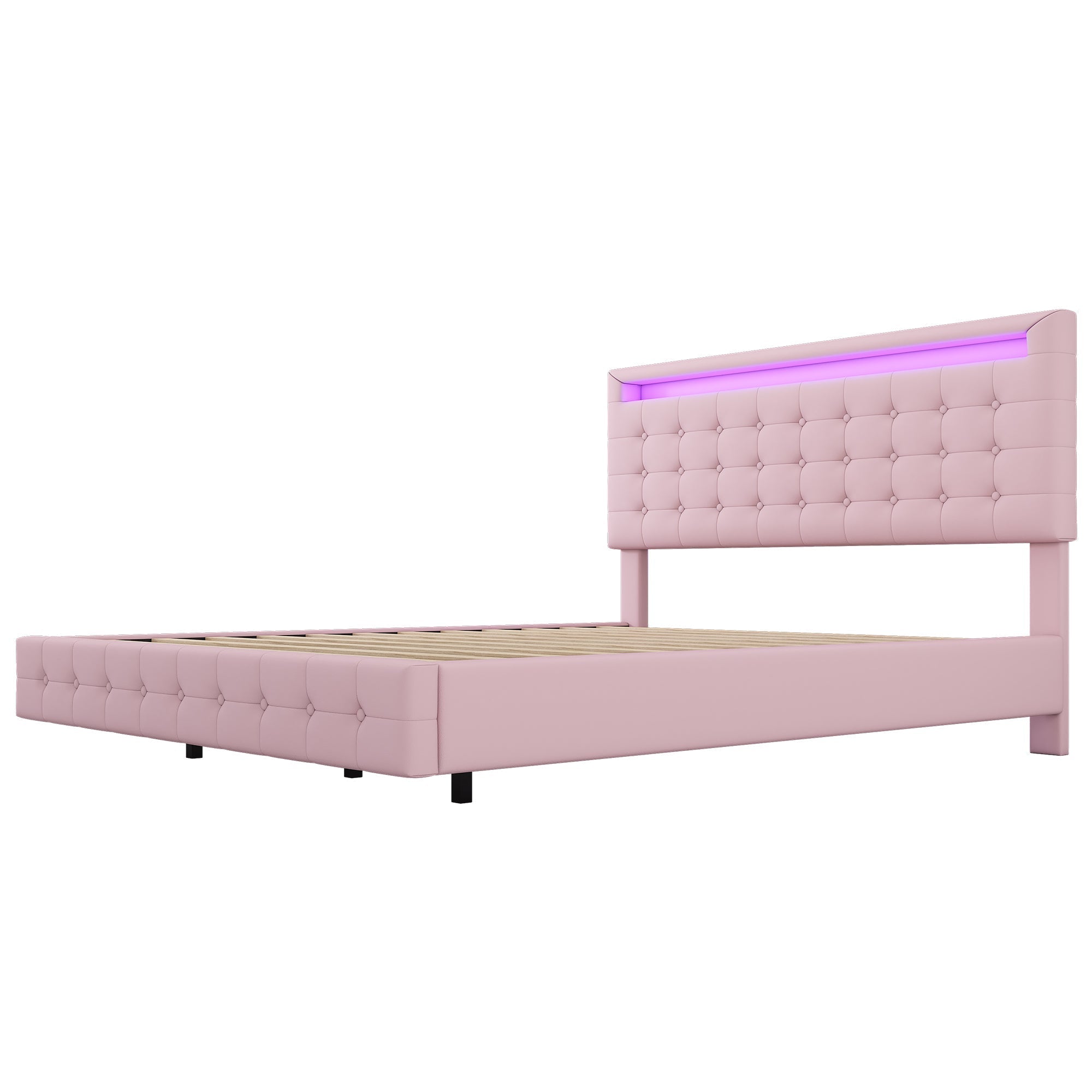 Flatbed 140x200cm LED Light Adjustable Headboard - Pink PU