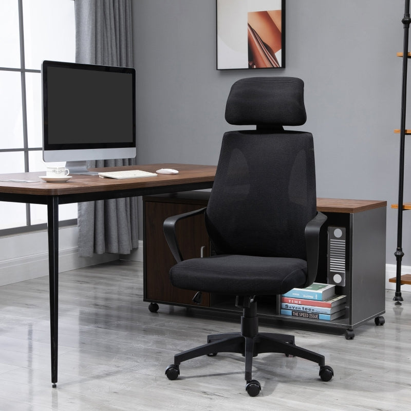 Vinsetto Office Chair, Ergonomic Desk Swivel with Armrests, Headrest, Lumbar, Mesh, Black