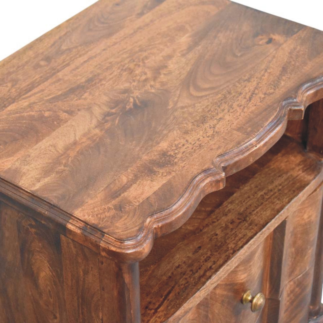 Nightstand 2-Drawer with Open Shelf, Solid Wood Brown