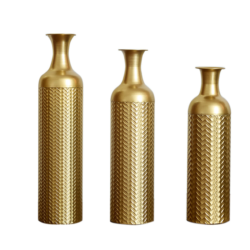 Golden Floor Vase Set, 3 Retro Decorative Vases 83/65/50cm High, Metal