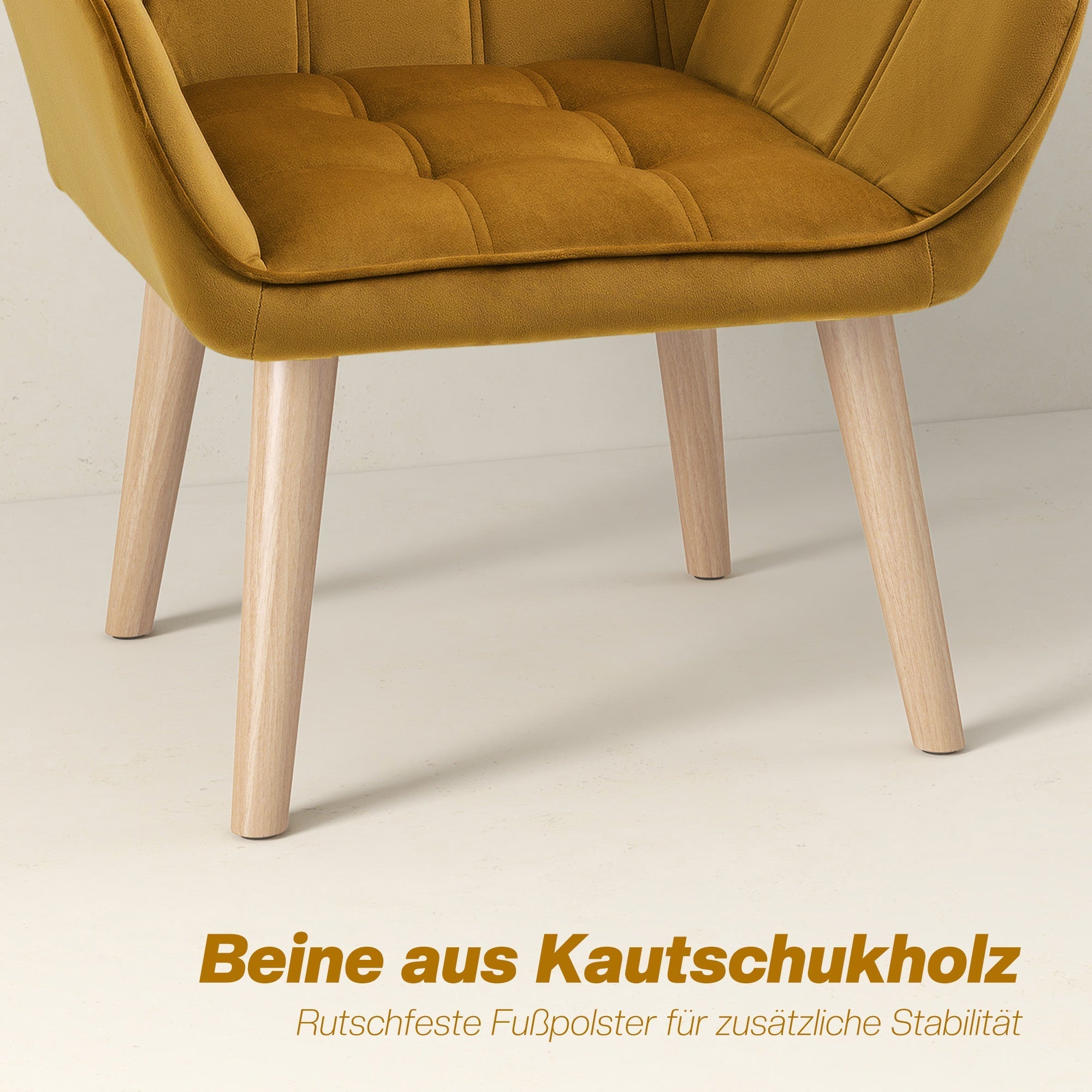 Wingback Recliner Chair, Scandinavian Style Raised Legs, Yellow Velvety Polyester