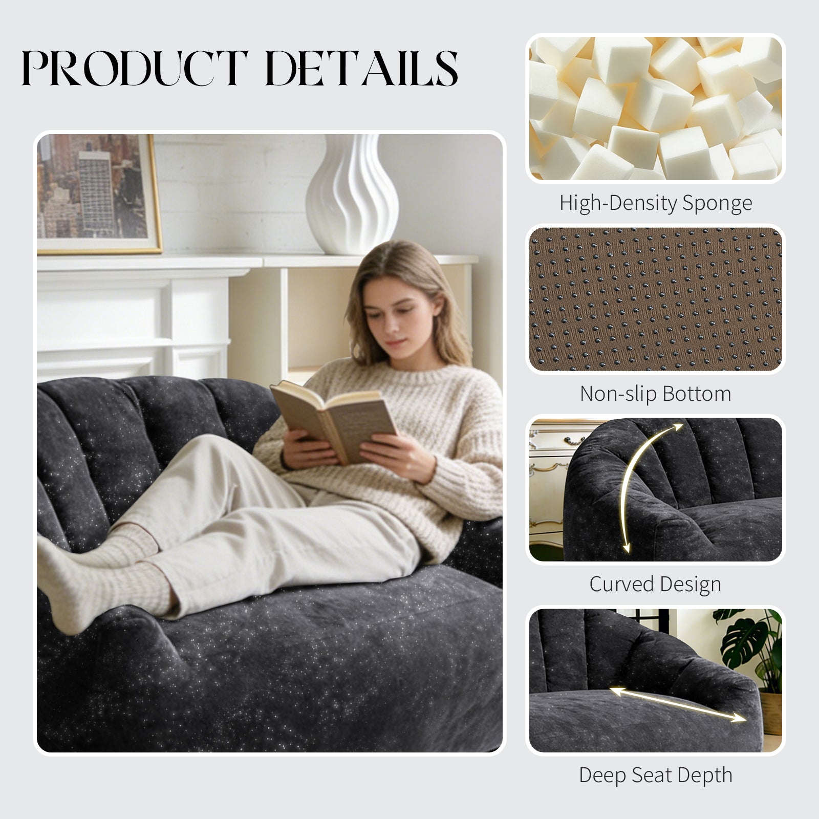 Sofa Sculptural Curved Wave Backrest