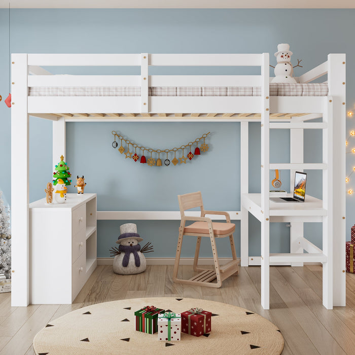 Children's Loft Bed Desk Storage Ladder, White Pine + MDF