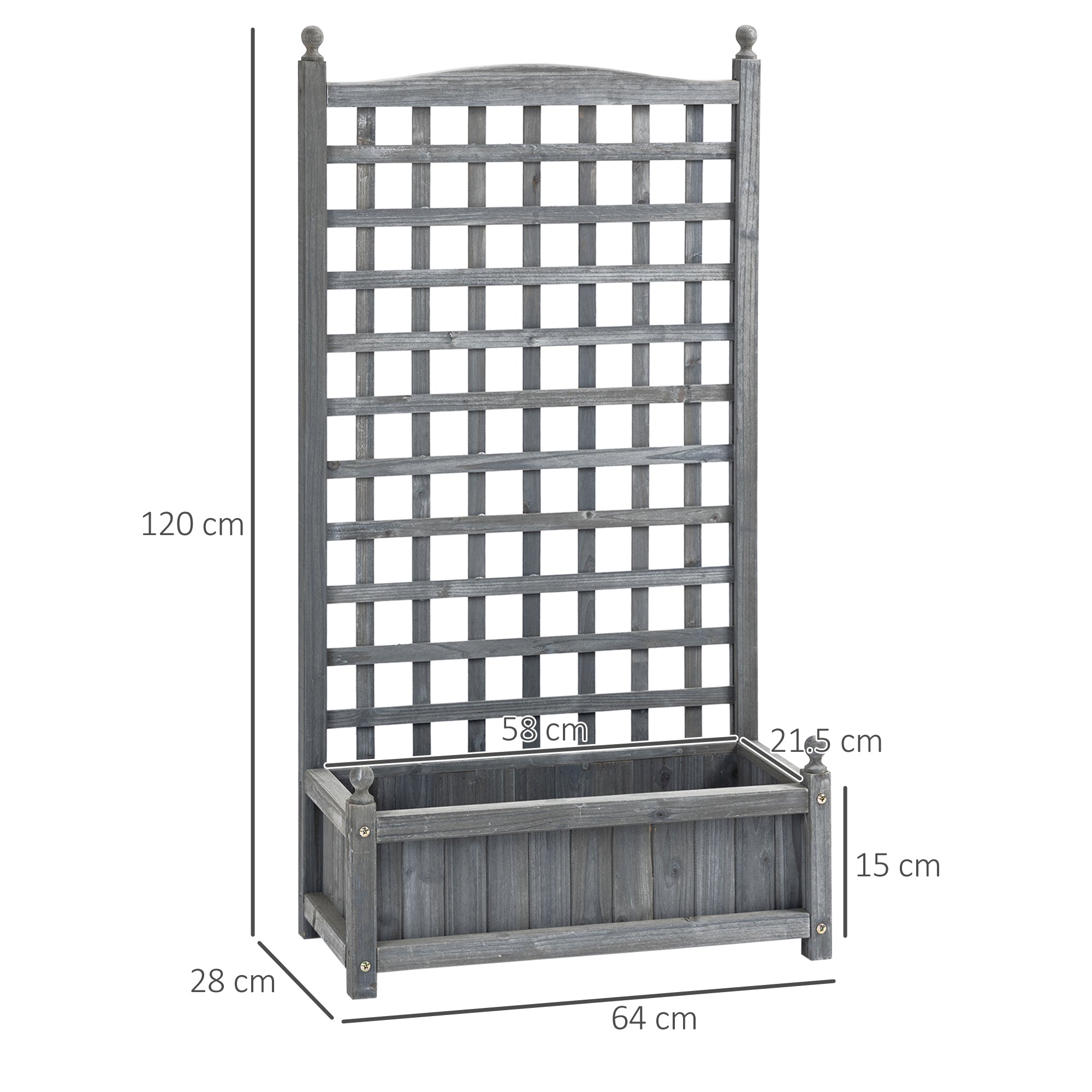 Planter Box with Trellis 64x28x120cm, Wooden Light Grey