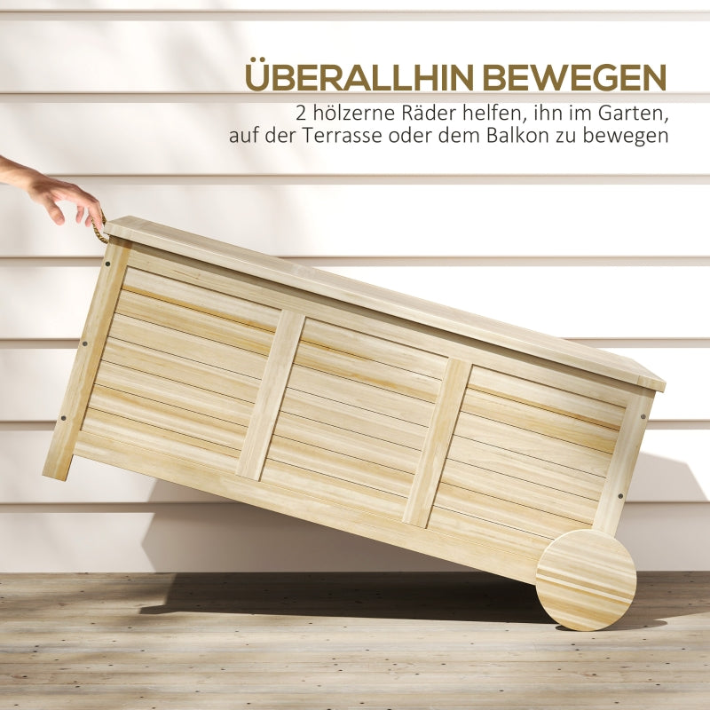 Cushion Box 185L Storage Space Waterproof with Wheels Natural Wood