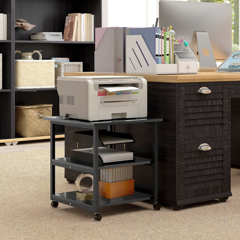 Three-Tier Printer Stand with Wheels, Steel Black