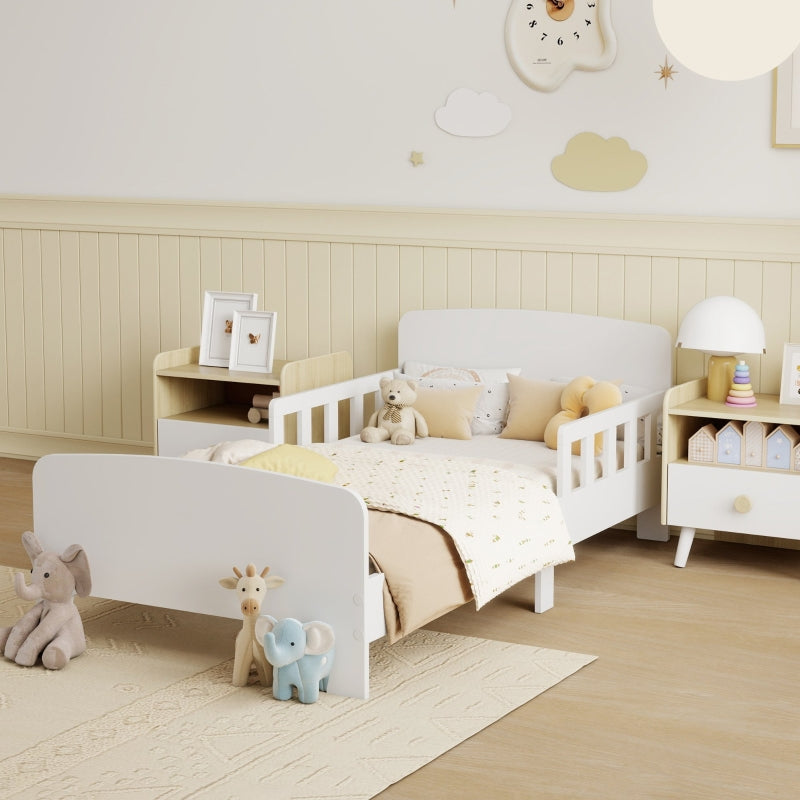 Children's Bed with Safety Rails, Toddler Bed for 3-8 Years, MDF White